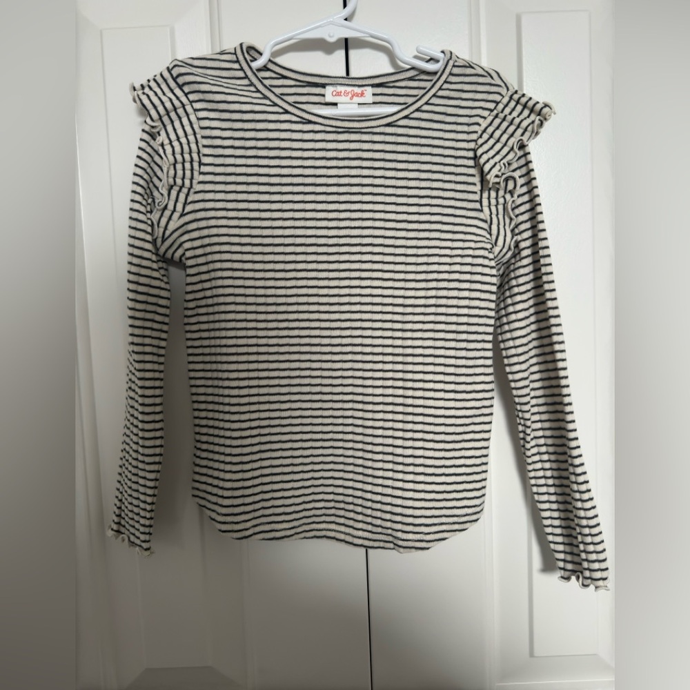 Cat and jack cream and black striped long sleeve shirt